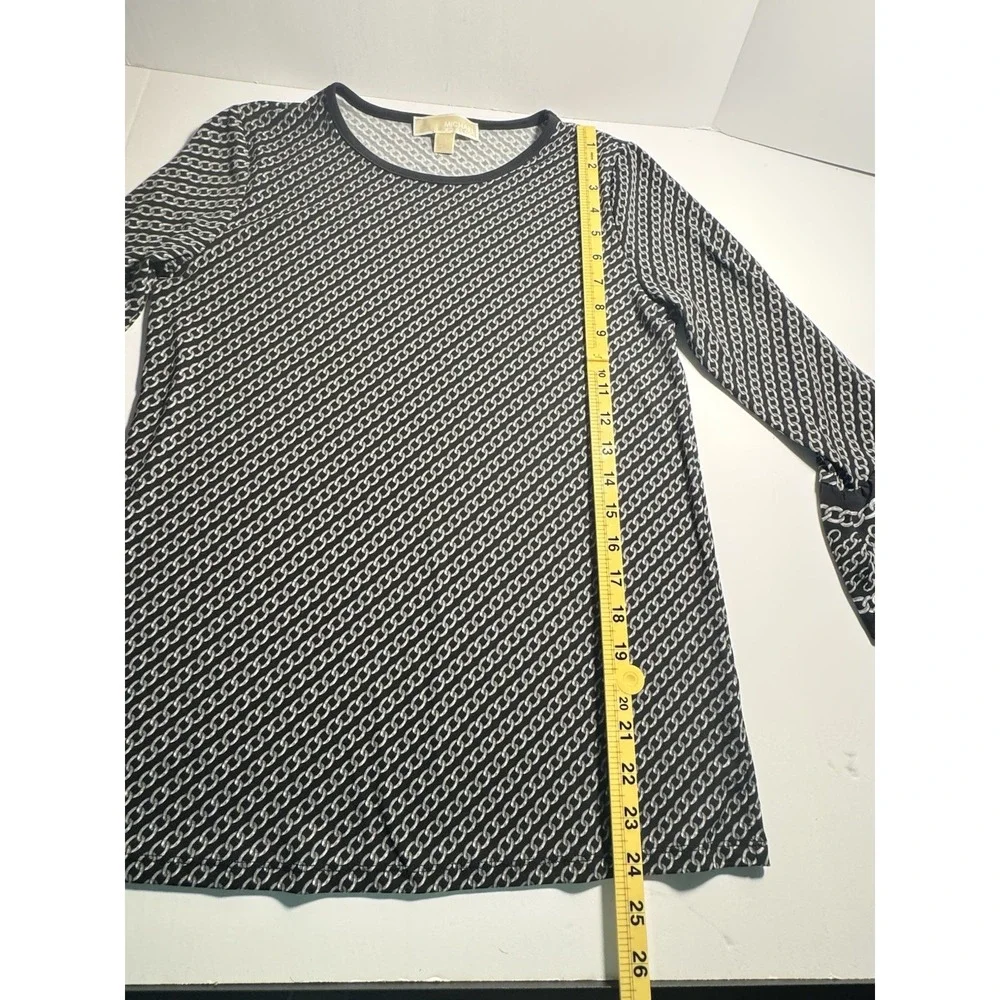 Michael Kors Women Black White‎ Chain Link Print Bell Sleeve Top Size S Blouse
